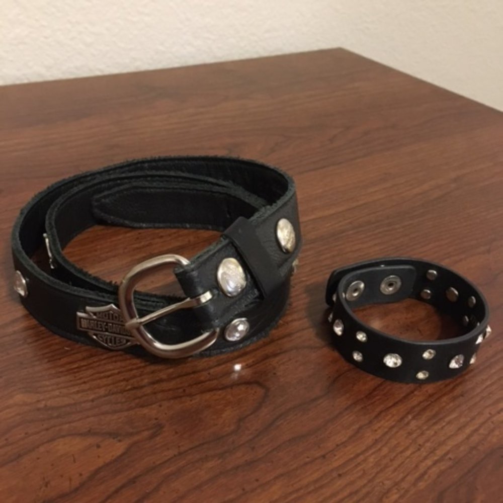 Harley-Davidson Women's Leather Belt with Free Leather Bracelet